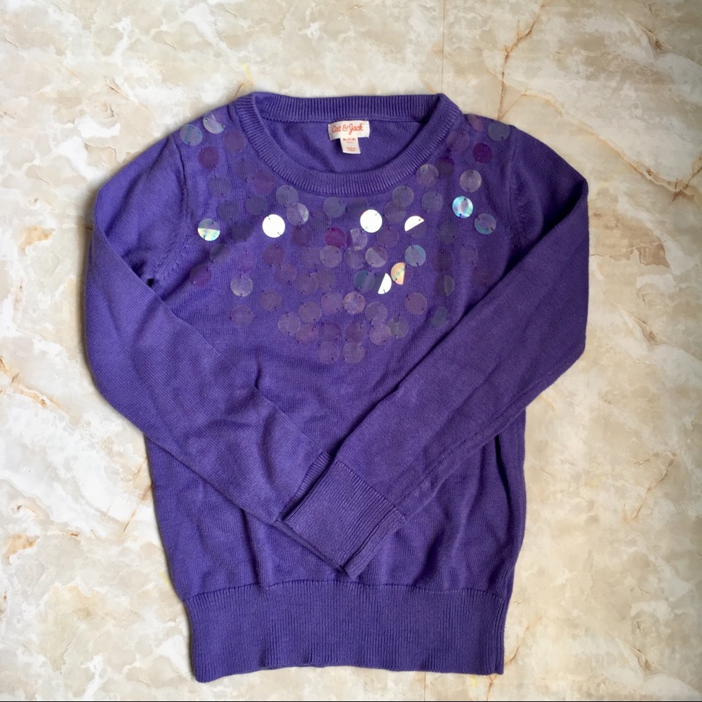 Cat&Jack Purple, Iridescent Sequin Sweater, 7/8